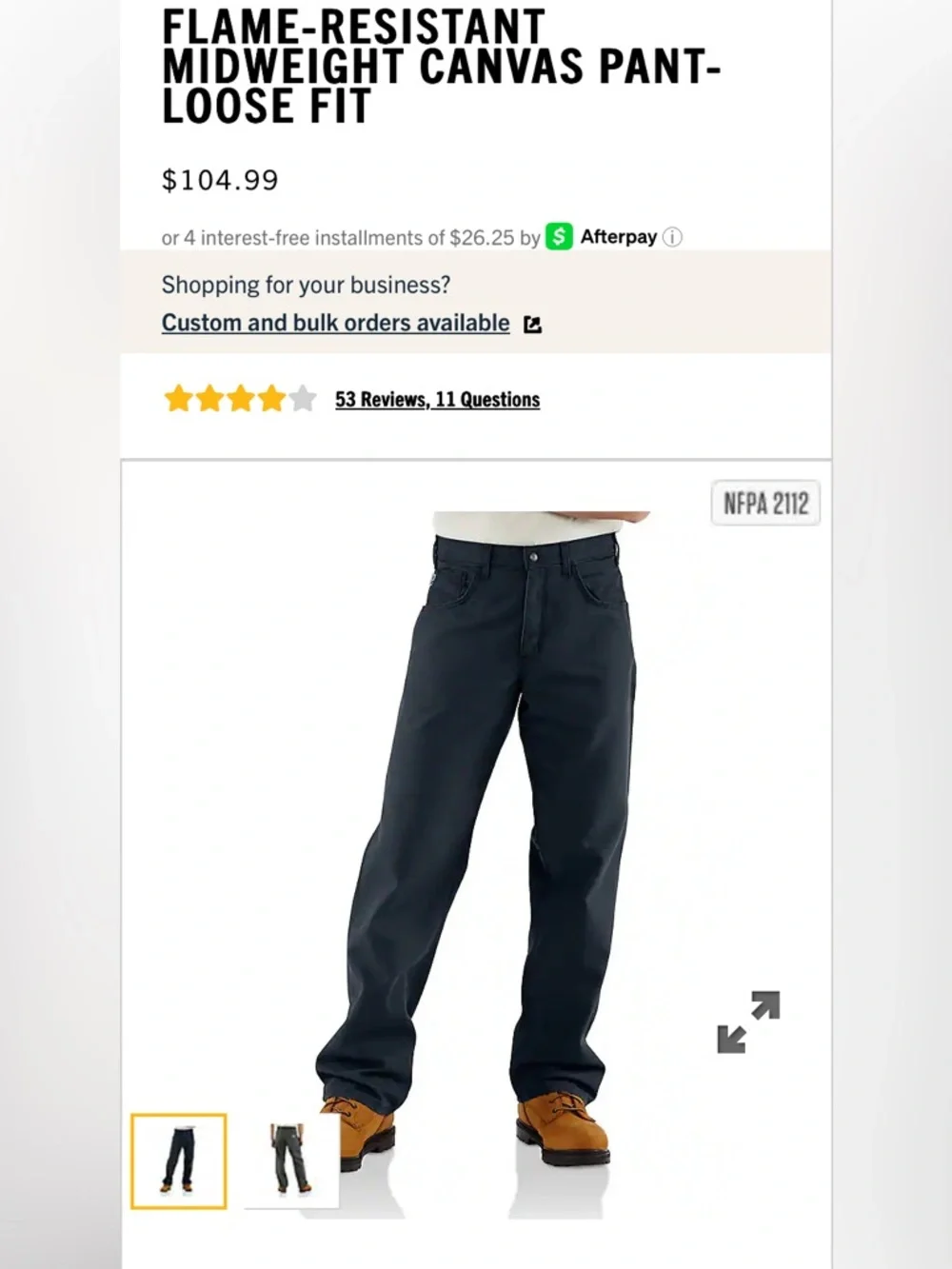 Carhartt Mens NWT Navy Flame Resistant Cat 2 Canvas Work Pants Lot( x2) 38 X 32 - Picture 3 of 15